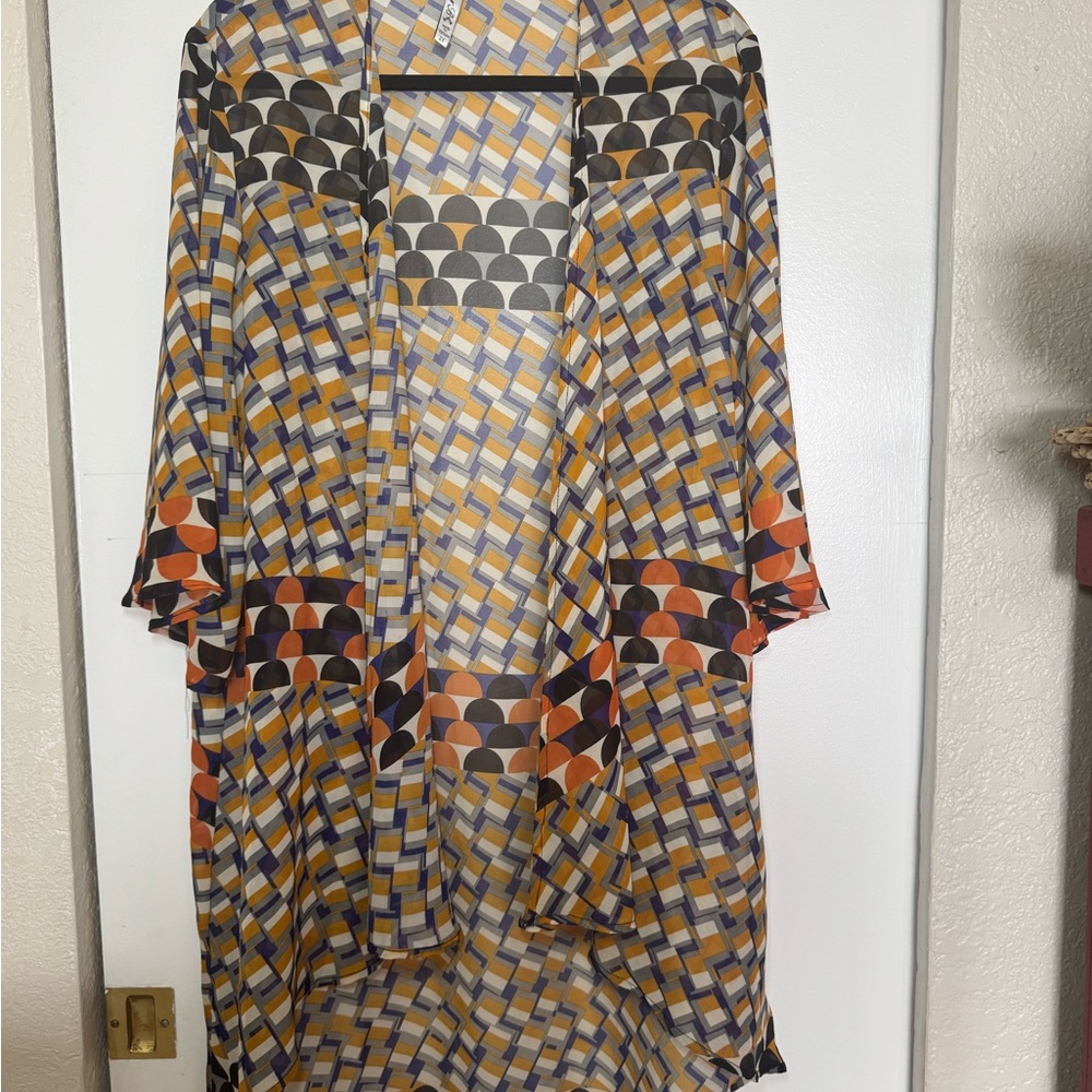 EUC Rich and Beautiful Abstract Sheer 3/4 sleeve Kimono Size 2X 18/20